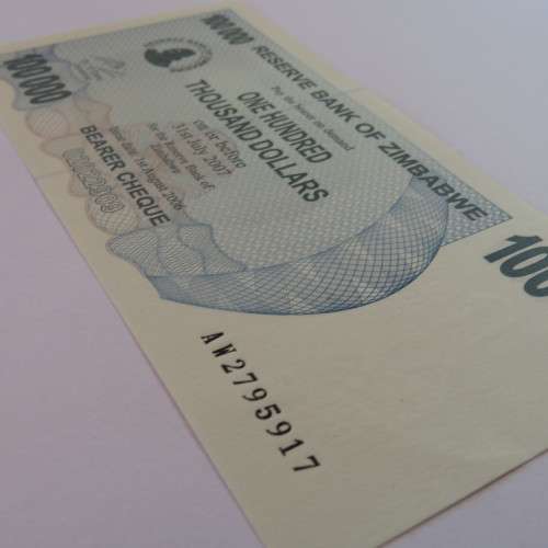 Zimbabwe Bearer cheque 1-8-2006 $100000 AW 2795917