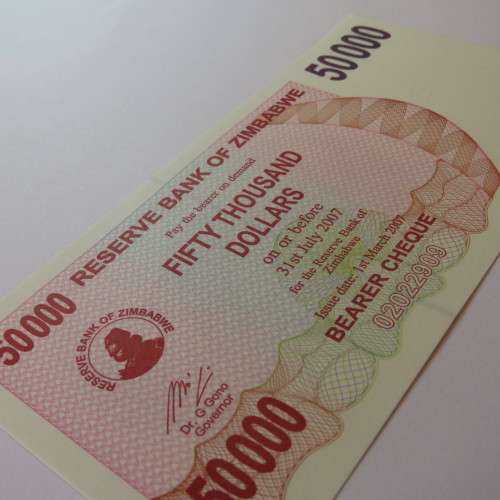 Zimbabwe Bearer cheque 1-3-2007 $50000 uncirculated AA 0602894