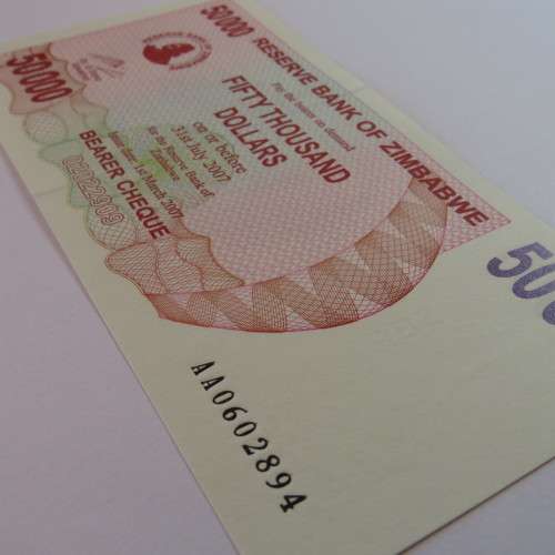 Zimbabwe Bearer cheque 1-3-2007 $50000 uncirculated AA 0602894