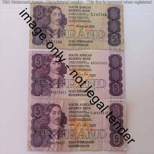 De Jongh, Stals and de Kock R5 notes (de Kock uncirculated)
