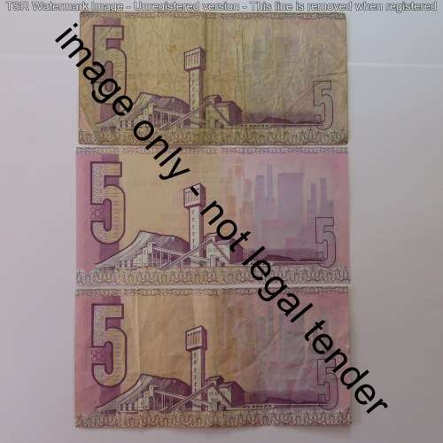 De Jongh, Stals and de Kock R5 notes (de Kock uncirculated)