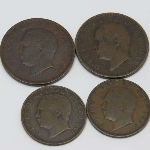 Lot of 4 Portugal coins late 1800`s