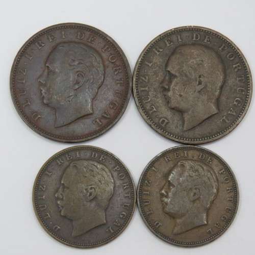 Lot of 4 Portugal coins late 1800`s