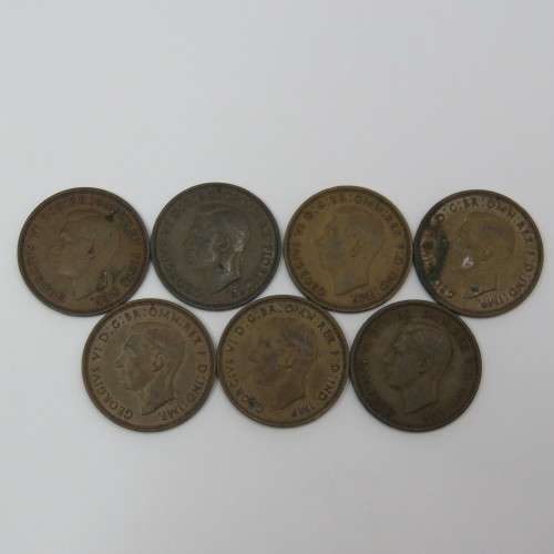 Great Britain lot of 7 half pennies dated between 1938 and 1952