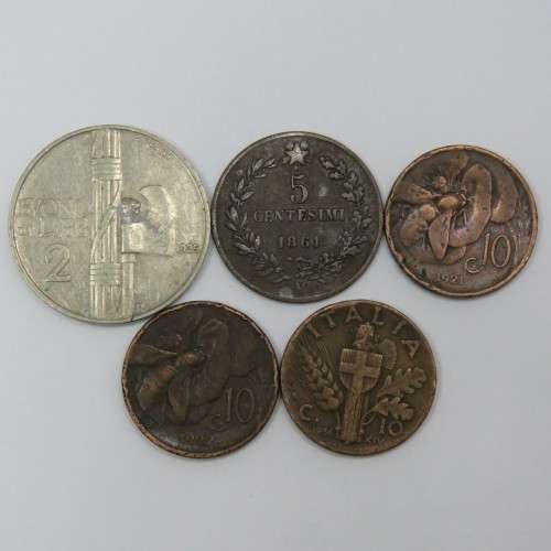 Lot of 5 old Italy coins - Oldest 1861
