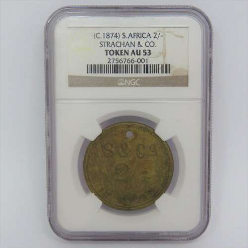 Strachan and Co 2 Shilling token graded AU53 by NGC