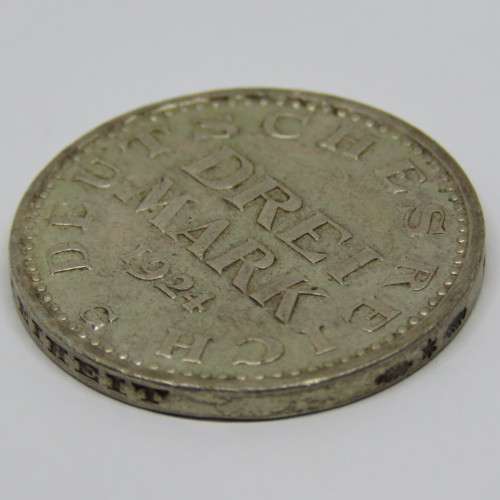 1924 G Germany Weimar Republic Drei Mark XF+