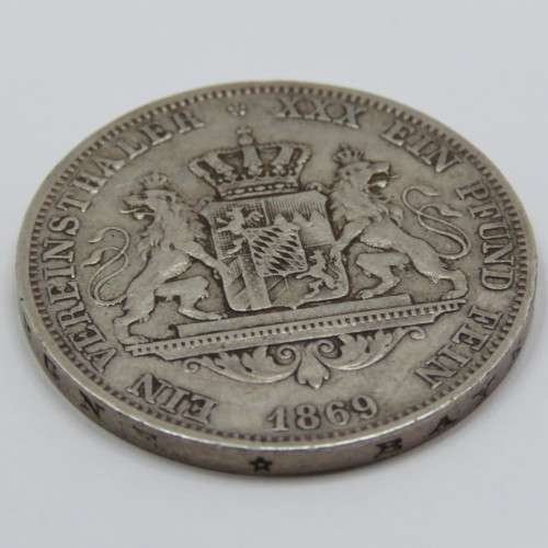 1869 German States Bavaria Vereinsthaler XF Ein Pfund Fein