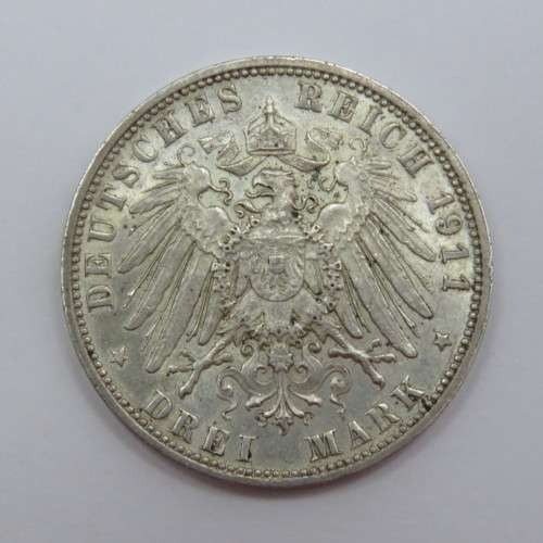 1911 D Germany Bavaria silver 3 mark - AU+