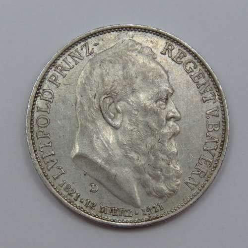 1911 D Germany Bavaria silver 3 mark - AU+
