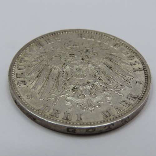 1911 D Germany Bavaria silver 3 mark - AU+