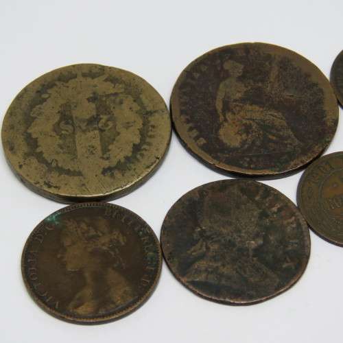 Lot of 8 old coins - Each one over 100 years old - Some from 1700's