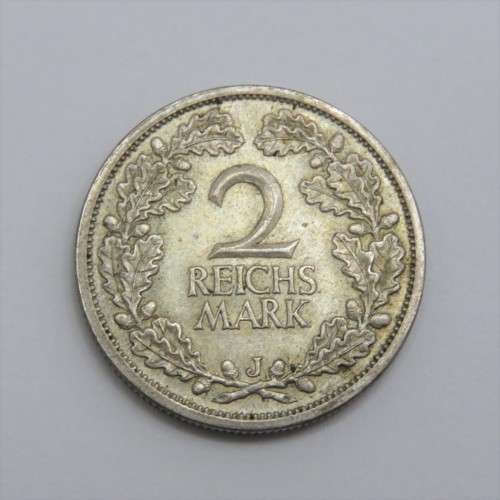 1927 J Germany Weimar Republic 2 Reichmark AU+ - Mint Lustre