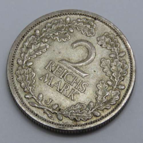 1927 J Germany Weimar Republic 2 Reichmark AU+ - Mint Lustre