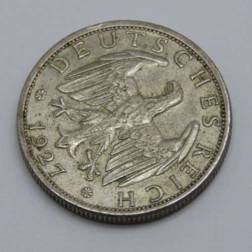 1927 J Germany Weimar Republic 2 Reichmark AU+ - Mint Lustre
