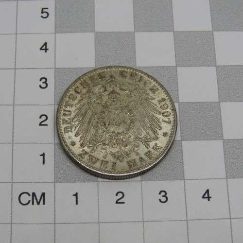 1907 German states Baden silver 2 Mark uncirculated - Bag marks - Full mint lustre