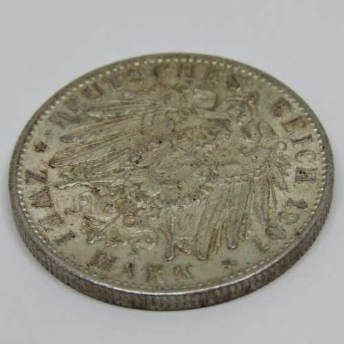 1907 German states Baden silver 2 Mark uncirculated - Bag marks - Full mint lustre