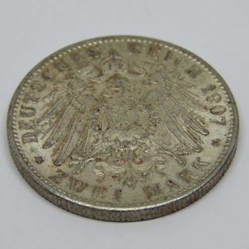 1907 German states Baden silver 2 Mark uncirculated - Bag marks - Full mint lustre