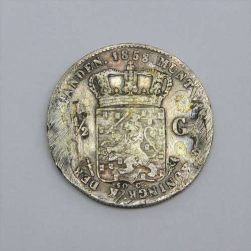 1858 Netherlands Willem 3 half gulden ex mount