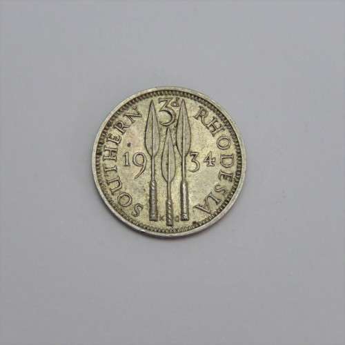 1934 Southern Rhodesia tickey 3d - VF+