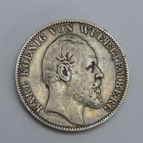1869 German States Wurttemberg Thaler - Scarce - 31000 minted VF+