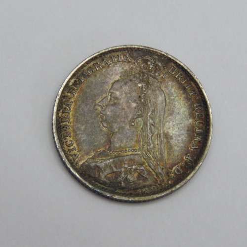 1892 Great Britain sixpence uncirculated with dark toning