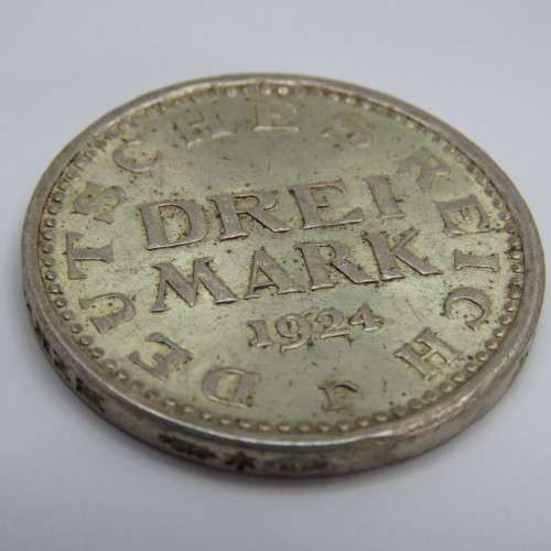 1924 F Germany Weimar Republic Drei Mark AU