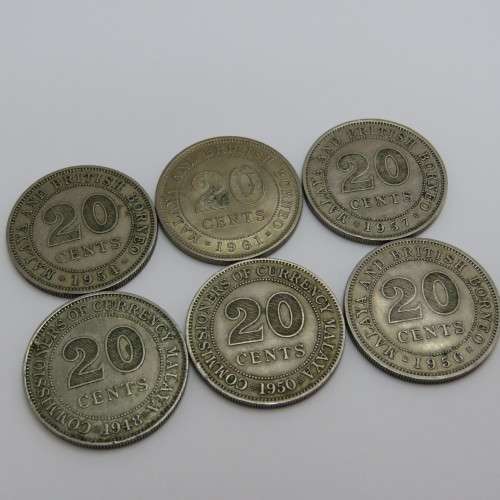 Malaya and British Borneo 20 cents - 1948, 1950, 1954, 1956, 1957, 1961