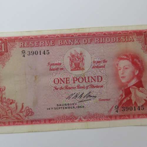 Reserve Bank of Rhodesia One Pound G4 Salisbury 14 September 1964