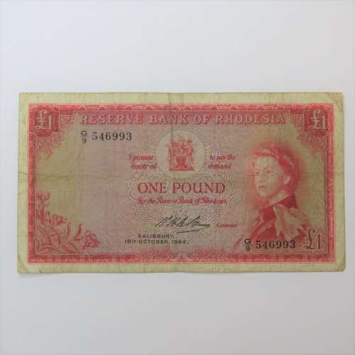 Reserve Bank of Rhodesia One Pound G9 - 19 October 1964