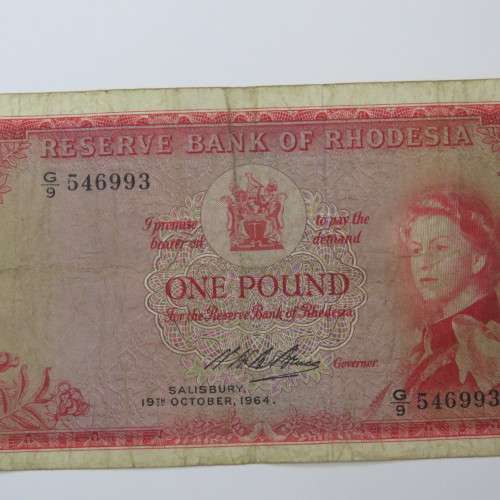 Reserve Bank of Rhodesia One Pound G9 - 19 October 1964