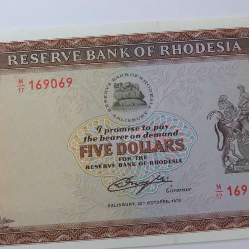 Reserve Bank of Rhodesia Five Dollars 20 October 1978 - Choice uncirculated