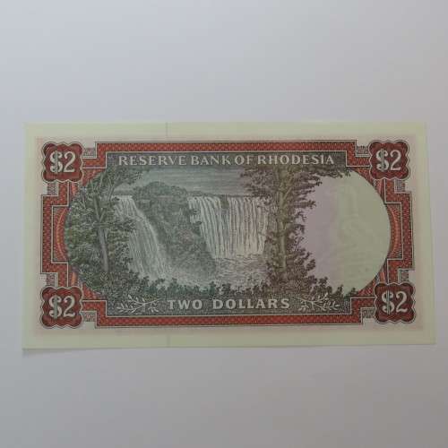 Reserve Bank of Rhodesia two dollars - 24 May 1979 uncirculated with very light paper clip dent
