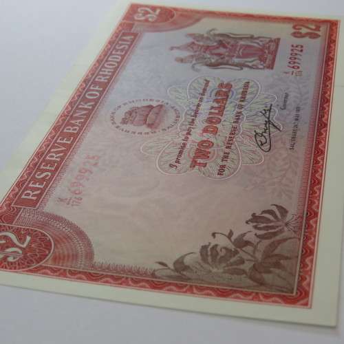 Reserve Bank of Rhodesia two dollars - 24 May 1979 uncirculated with very light paper clip dent