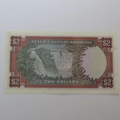 Reserve Bank of Rhodesia Two Dollars 24 May 1979 uncirculated with vertical dent centre