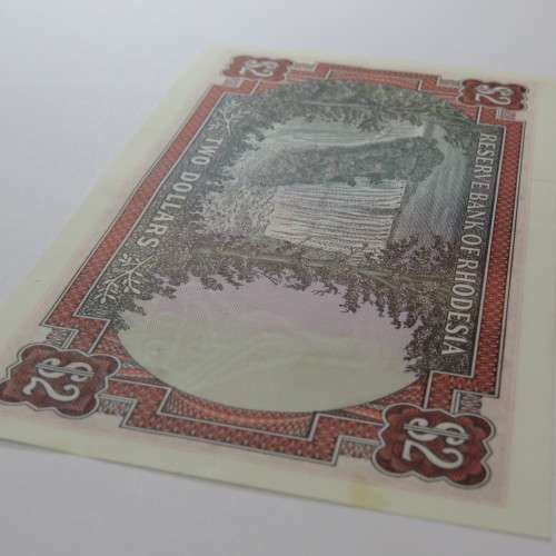 Reserve Bank of Rhodesia Two Dollars 24 May 1979 uncirculated with vertical dent centre