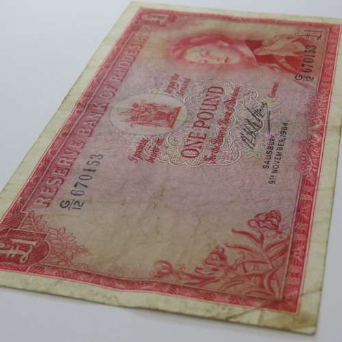 Reserve Bank of Rhodesia One Pound G12 Salisbury 9 November 1964 - VF