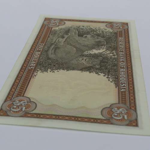 Reserve Bank of Rhodesia Five Dollars - 15 May 1979 - Uncirculated with fine creases and dirt spots
