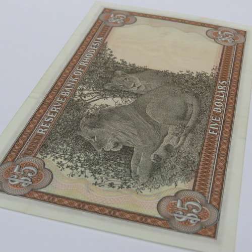 Reserve Bank of Rhodesia Five Dollars - 15 May 1979 - Uncirculated with fine creases and dirt spots