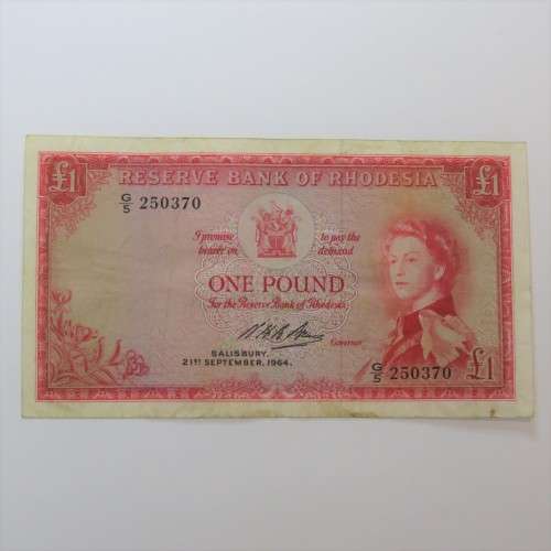 Reserve Bank of Rhodesia One Pound G5 Salisbury 21 September 1964 - Fine