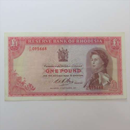 Reserve Bank of Rhodesia One Pound K25 1 sept 1967 - a EF