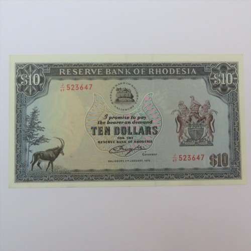Reserve Bank of Rhodesia Ten Dollars 2 January 1979 AU