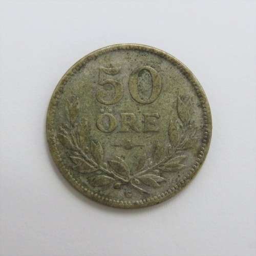 1930 Sweden silver 50 Ore G mintmark