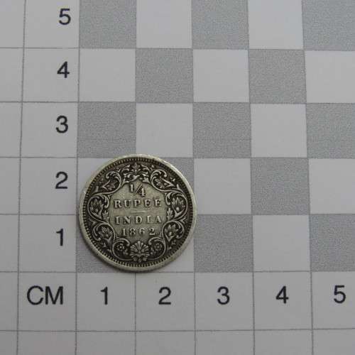 1862 British India Quarter Rupee silver coin