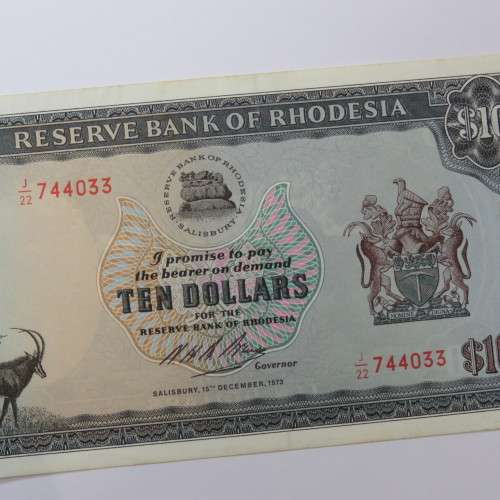 Reserve Bank of Rhodesia Ten Dollars 15 December 1973 uncirculated