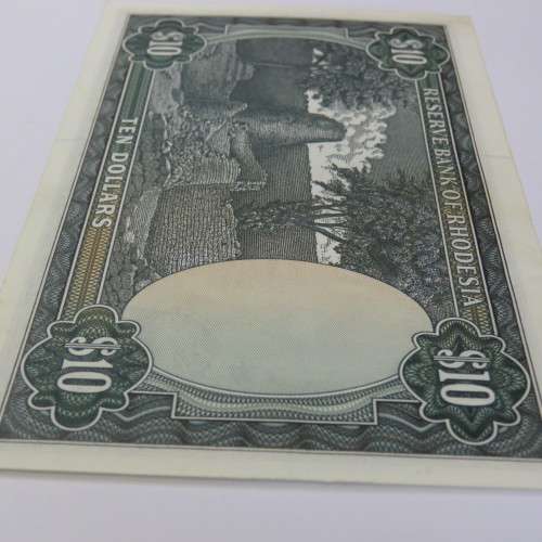 Reserve Bank of Rhodesia Ten Dollars 1 March 1976 uncirculated with light dirt staining