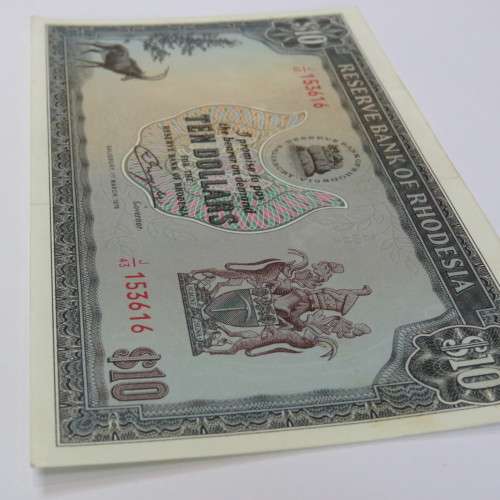 Reserve Bank of Rhodesia Ten Dollars 1 March 1976 uncirculated with light dirt staining