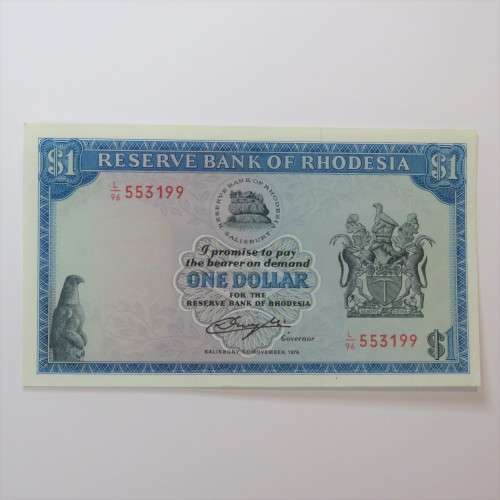 Reserve Bank of Rhodesia One Dollar 1 November 1976 crisp uncirculated