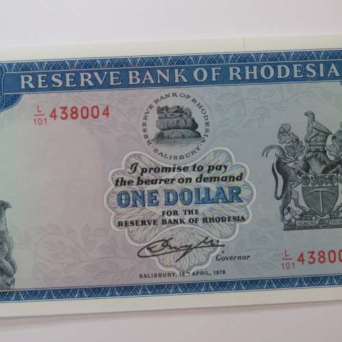 Reserve Bank of Rhodesia One dollar 18 April 1978 Crisp uncirculated