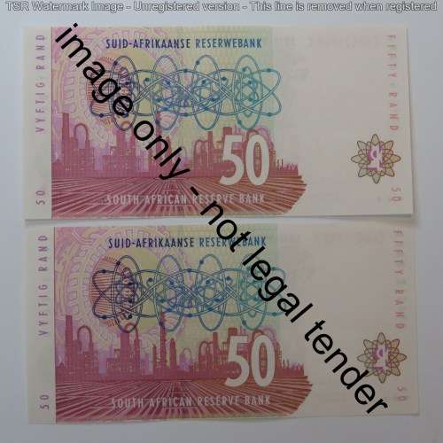 Mboweni First Issue pair of uncirculated R50 notes with consecutive numbers